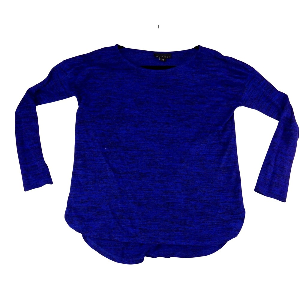 Attention Womens Royal Blue Space Dye Long Sleeve Knit Top Crew Neck Size L 3326